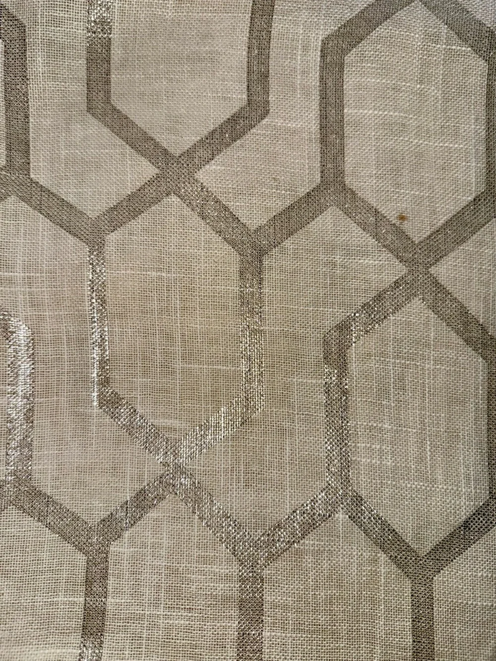 Washed linen embossed silver Geometric print soft whte